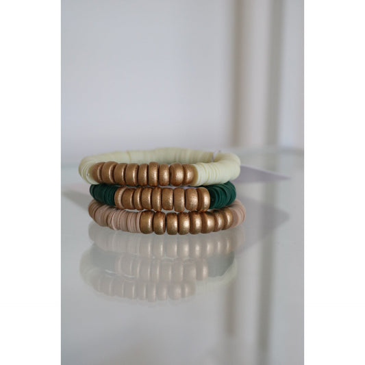 Green, Yellow, Tan Bracelet Stack - Set of 3