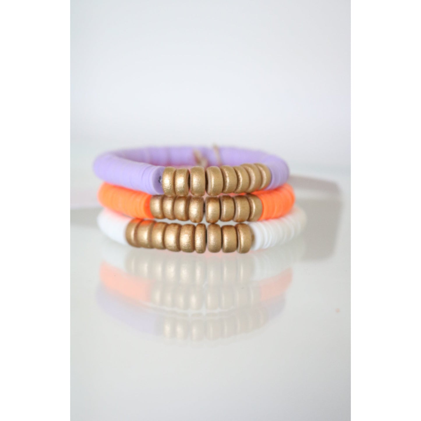 Orange, Purple & White Bracelet Stack - Set of 3