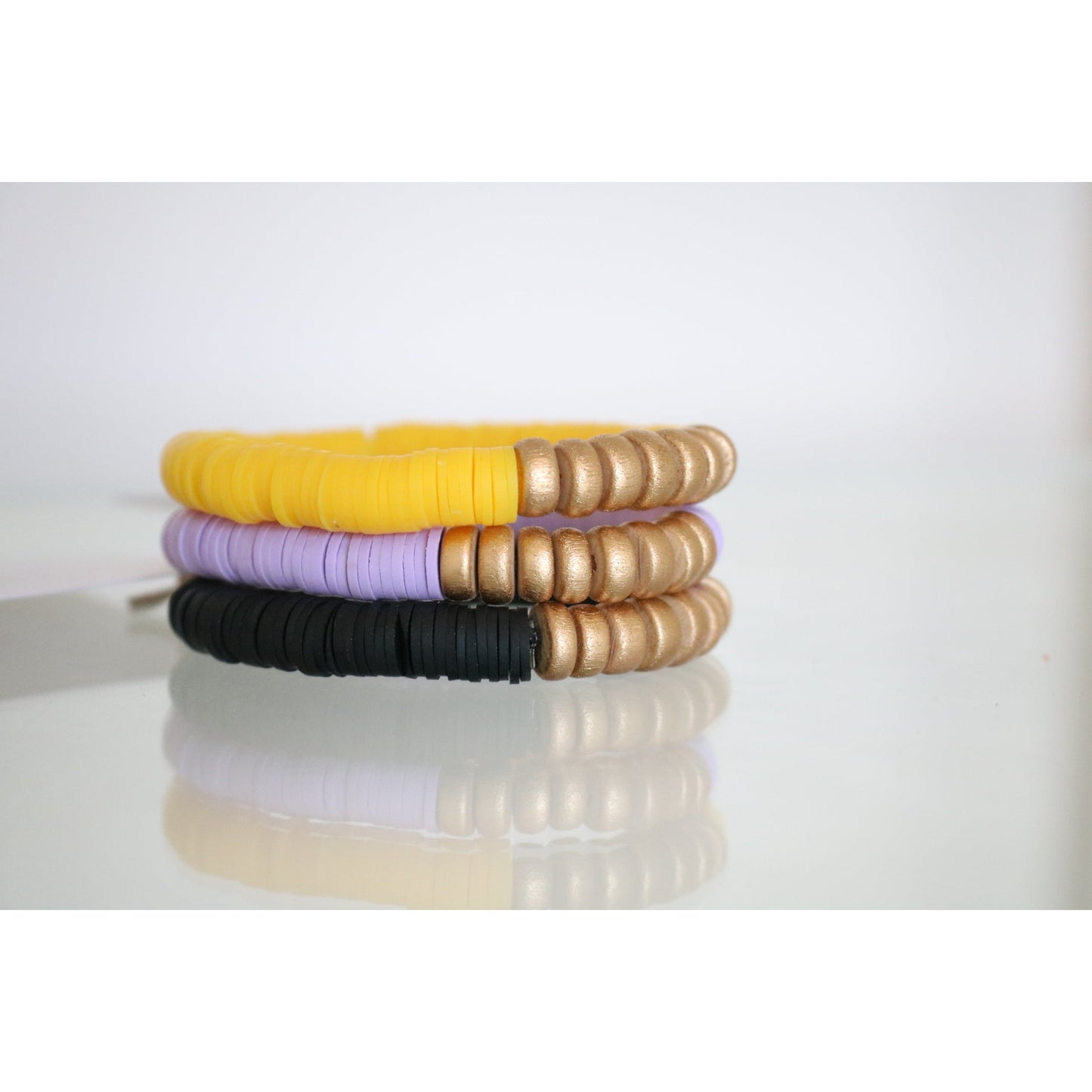 Purple, Golden Yellow, Black Gold Wood Polymer Stack - Set of 3