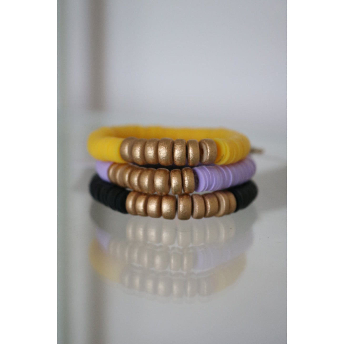 Purple, Golden Yellow, Black Gold Wood Polymer Stack - Set of 3