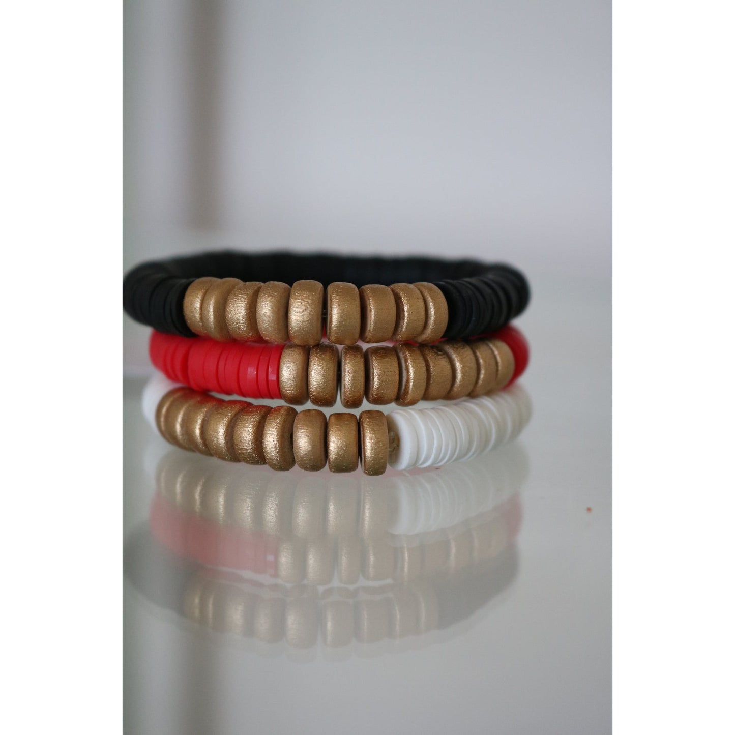 Red, Black, White Gold Wood Polymer Stack - Set of 3