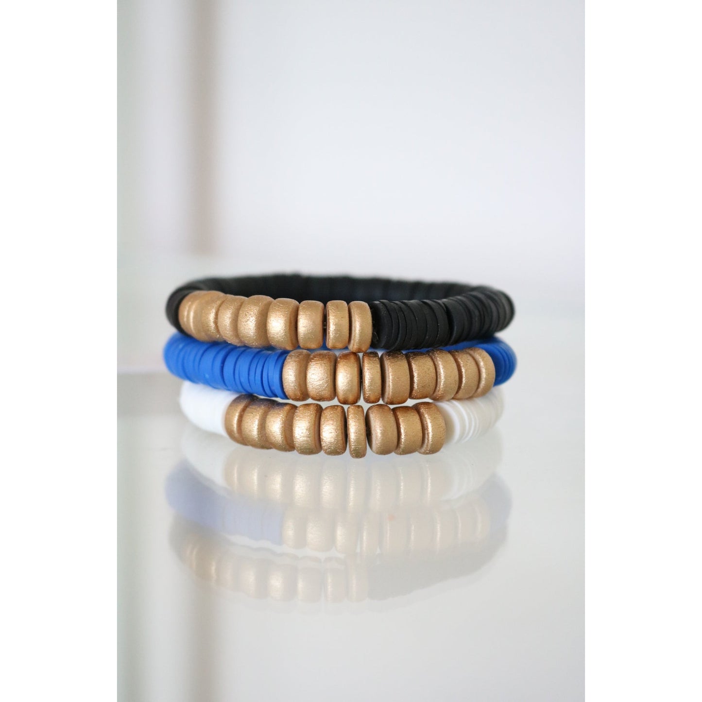 Royal Blue, Black, White Gold Wood Polymer Stack - Set of 3