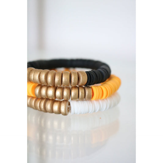 Black, Golden Yellow, White Gold Wood Polymer Stack - Set of 3