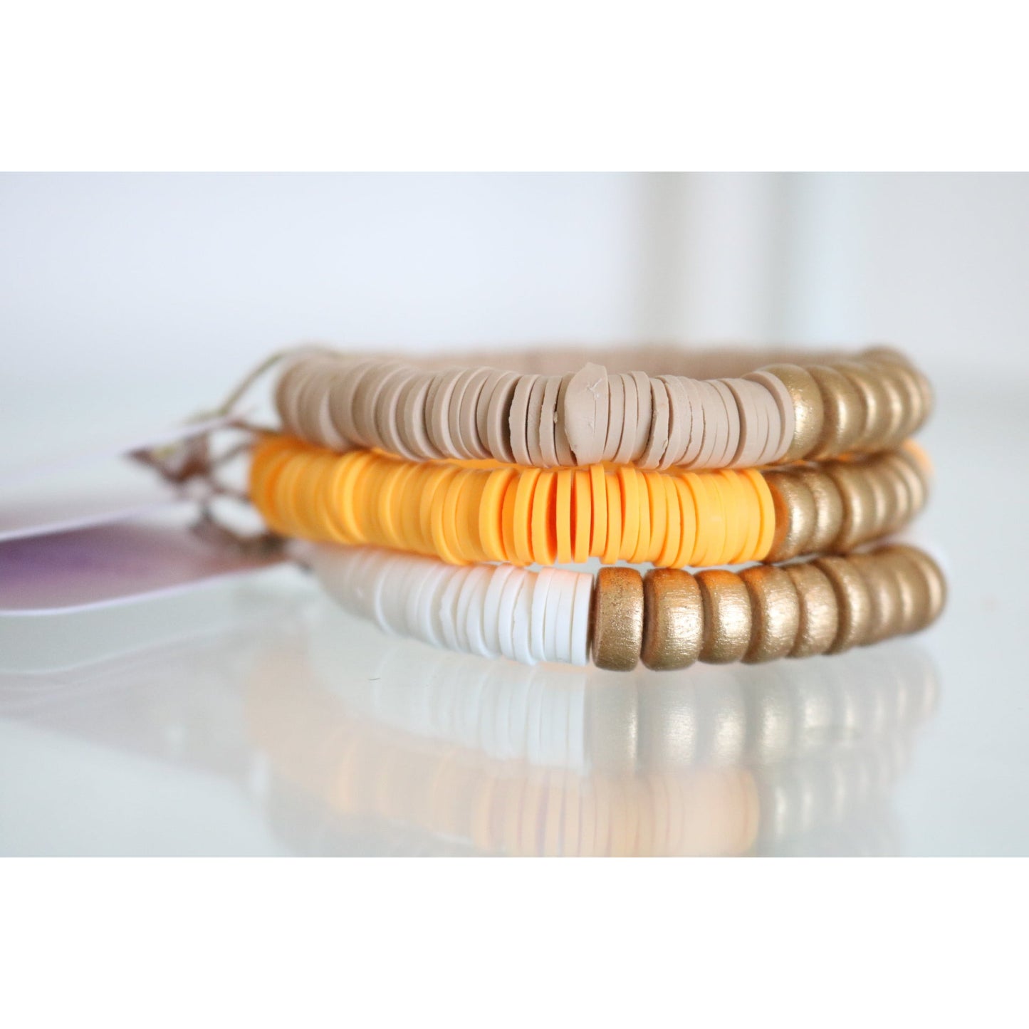 Orange Tan White Gold Wood Polymer Stack - Set of 3