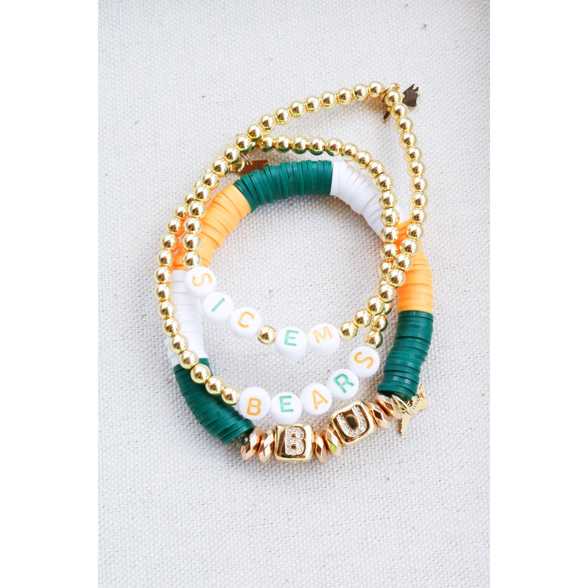 Baylor (BU) Pave Polymer Clay Bracelet