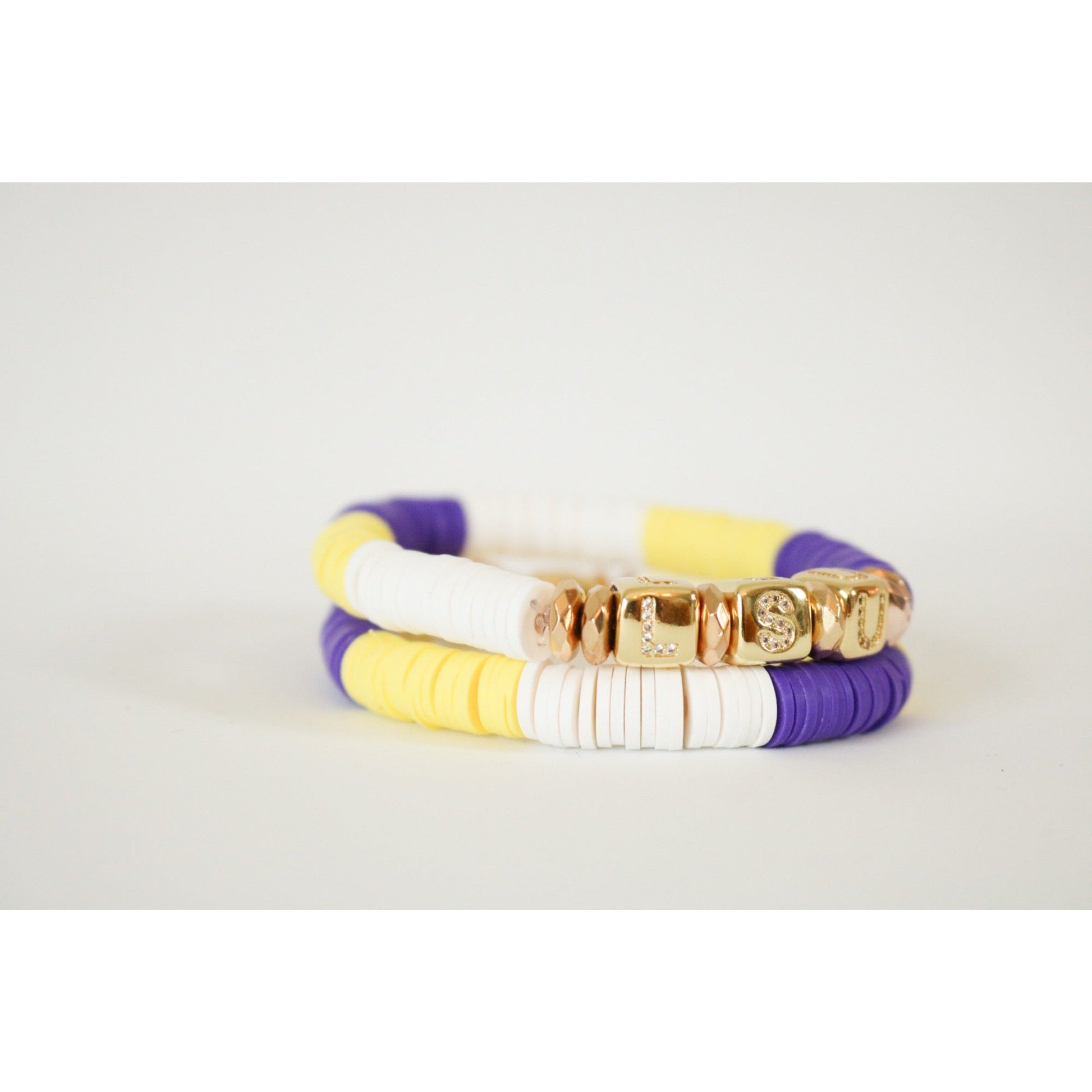 Louisiana State University (LSU) Pave Polymer Clay Stretch Bracelet