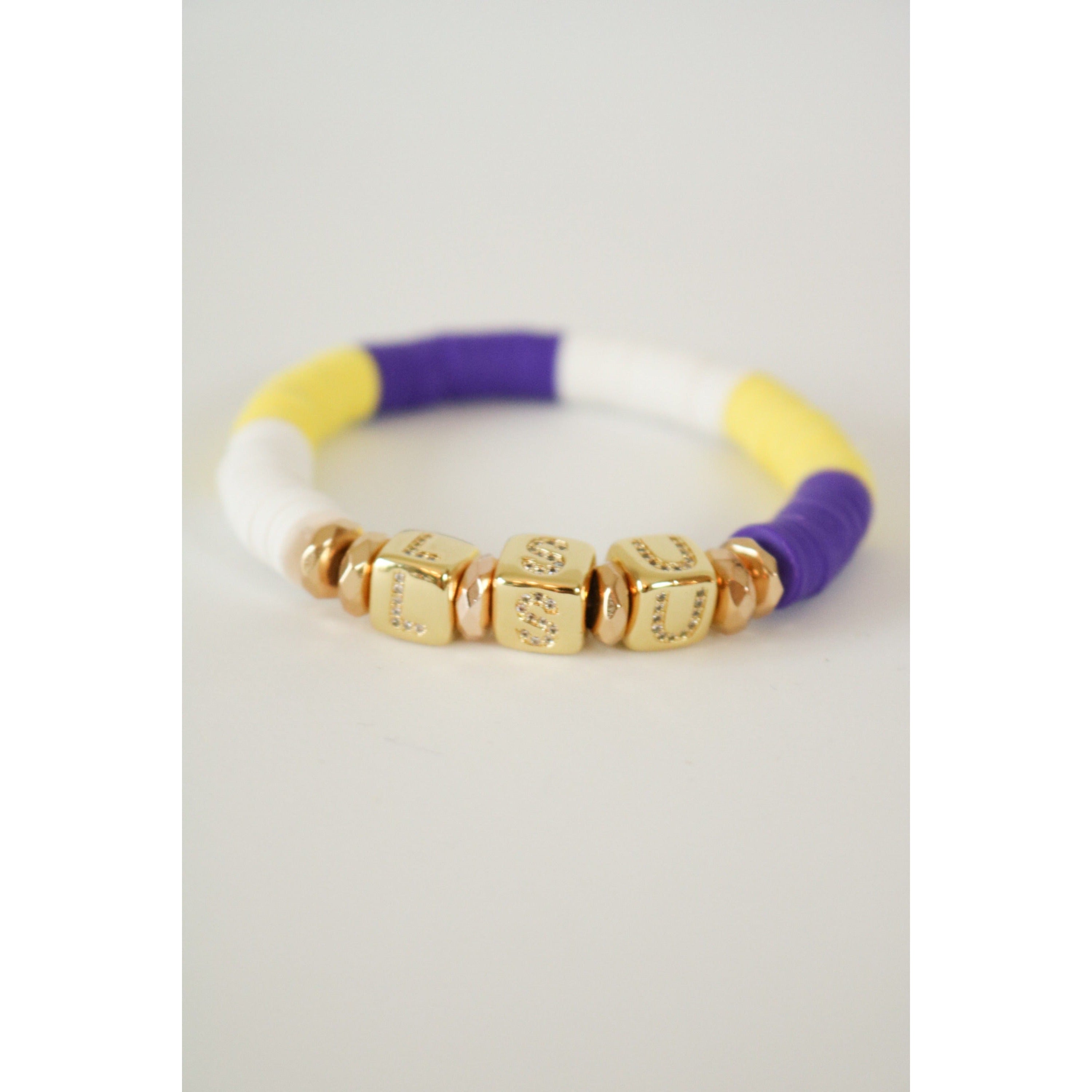 Louisiana State University (LSU) Pave Polymer Clay Stretch Bracelet