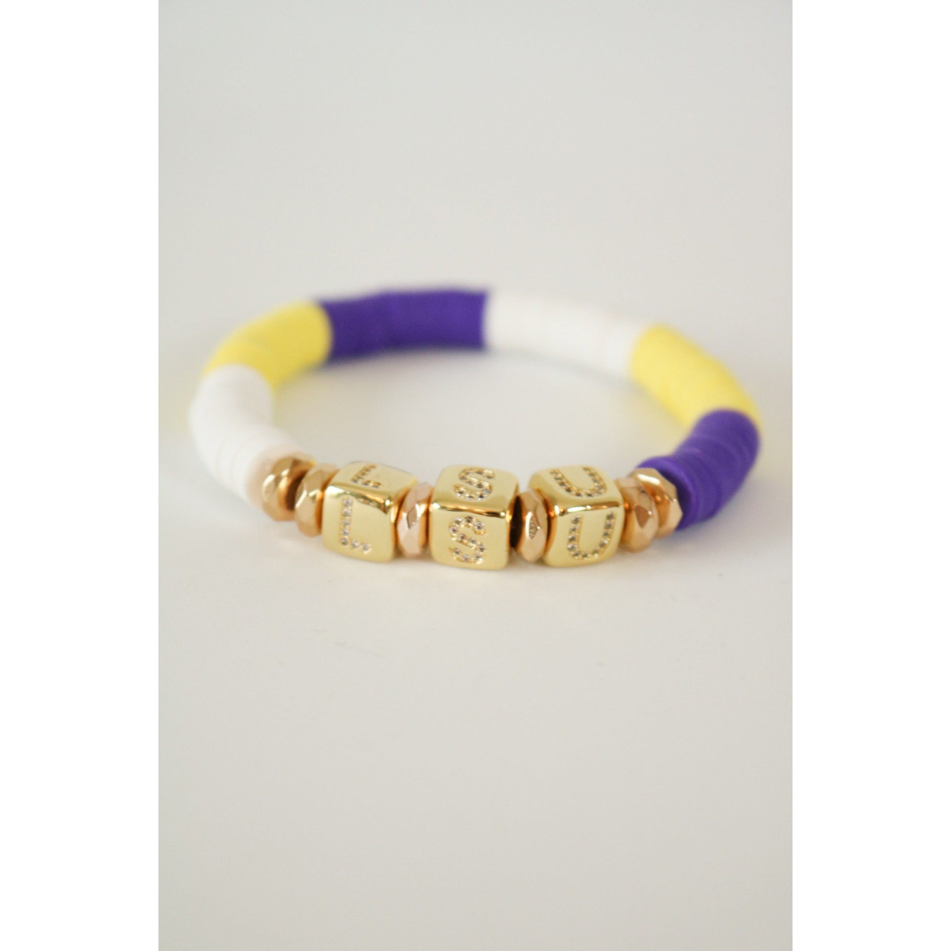 Louisiana State University (LSU) Pave Polymer Clay Stretch Bracelet