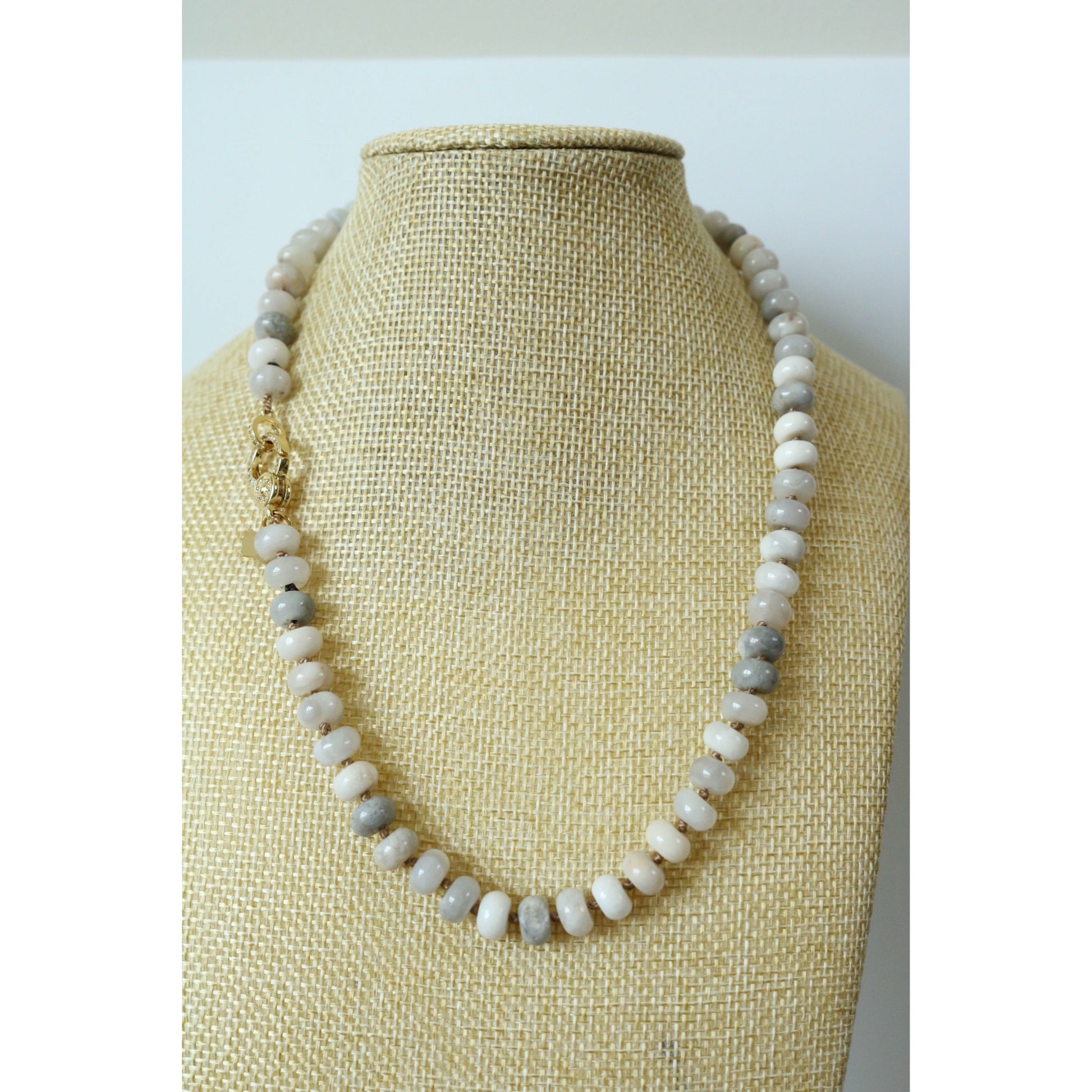 White Lace Agate Hand Knotted Candy Crush Necklace
