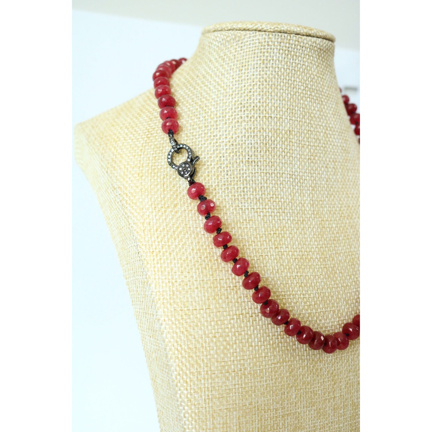 Garnet Dyed Jade Hand Knotted Candy Crush Necklace