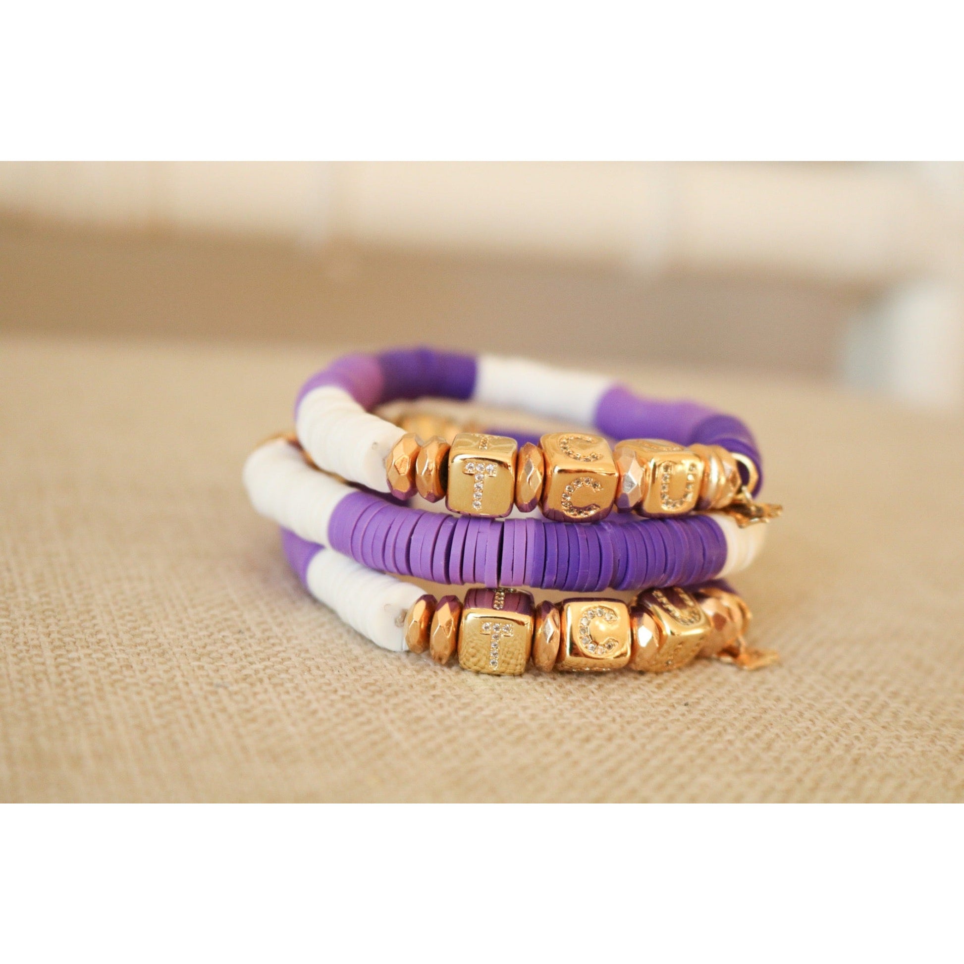 Texas Christian (TCU) Pave Polymer Clay Bracelet