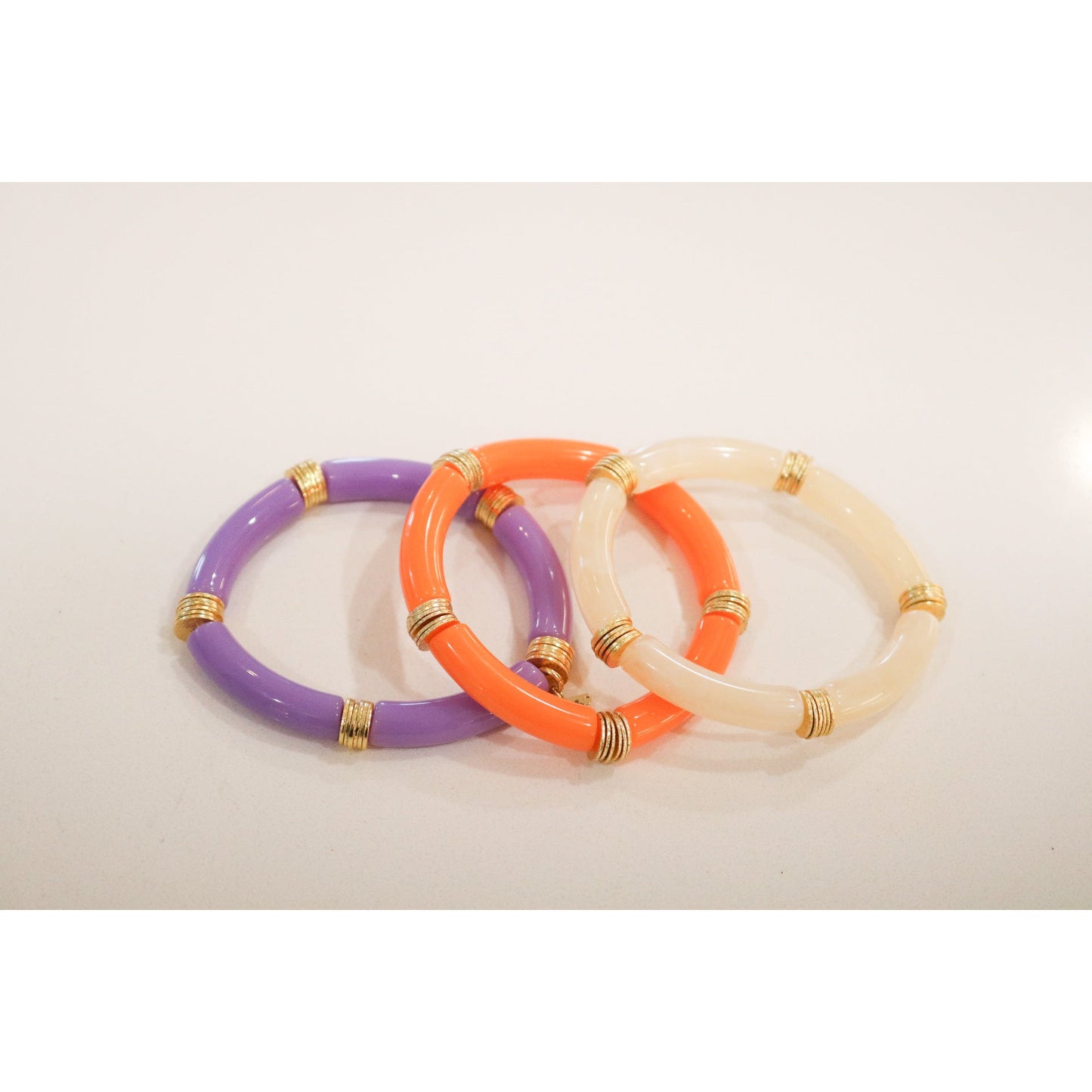 Purple, Orange, White Bamboo Bracelet Set