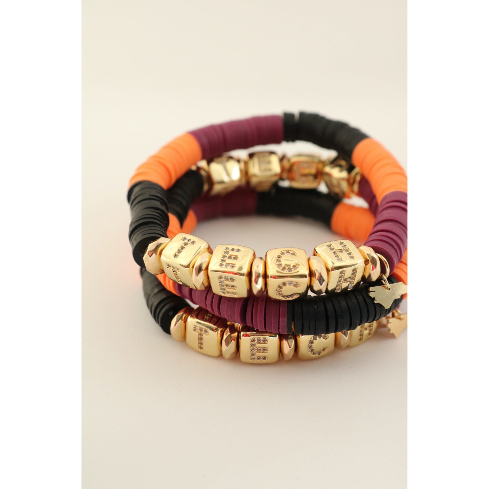 Virginia Tech (TECH) Pave Polymer Clay Bracelet