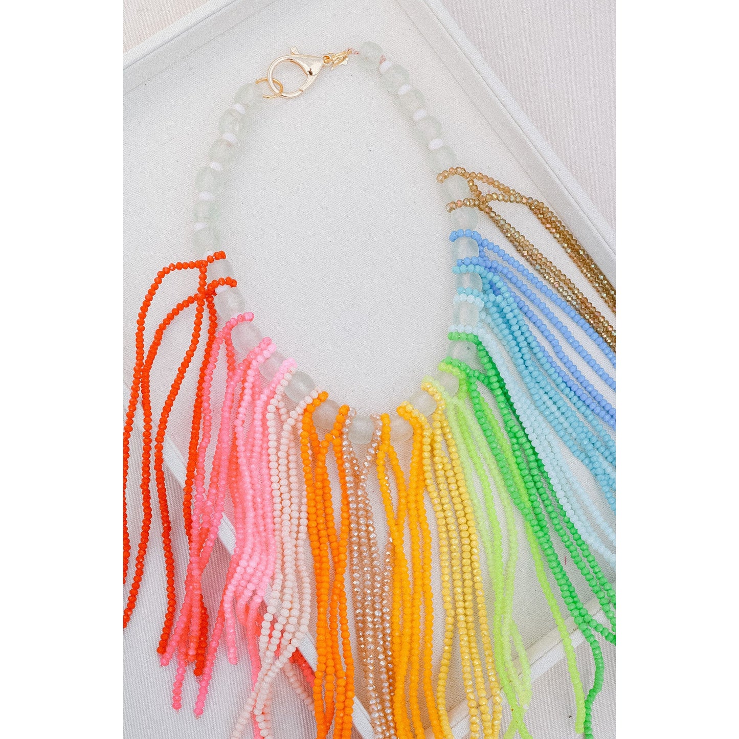 Rainbow Crystal Fringe Necklace